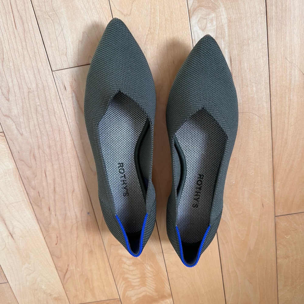 Rothy's Women's Olive Green Flats with Blue Accents